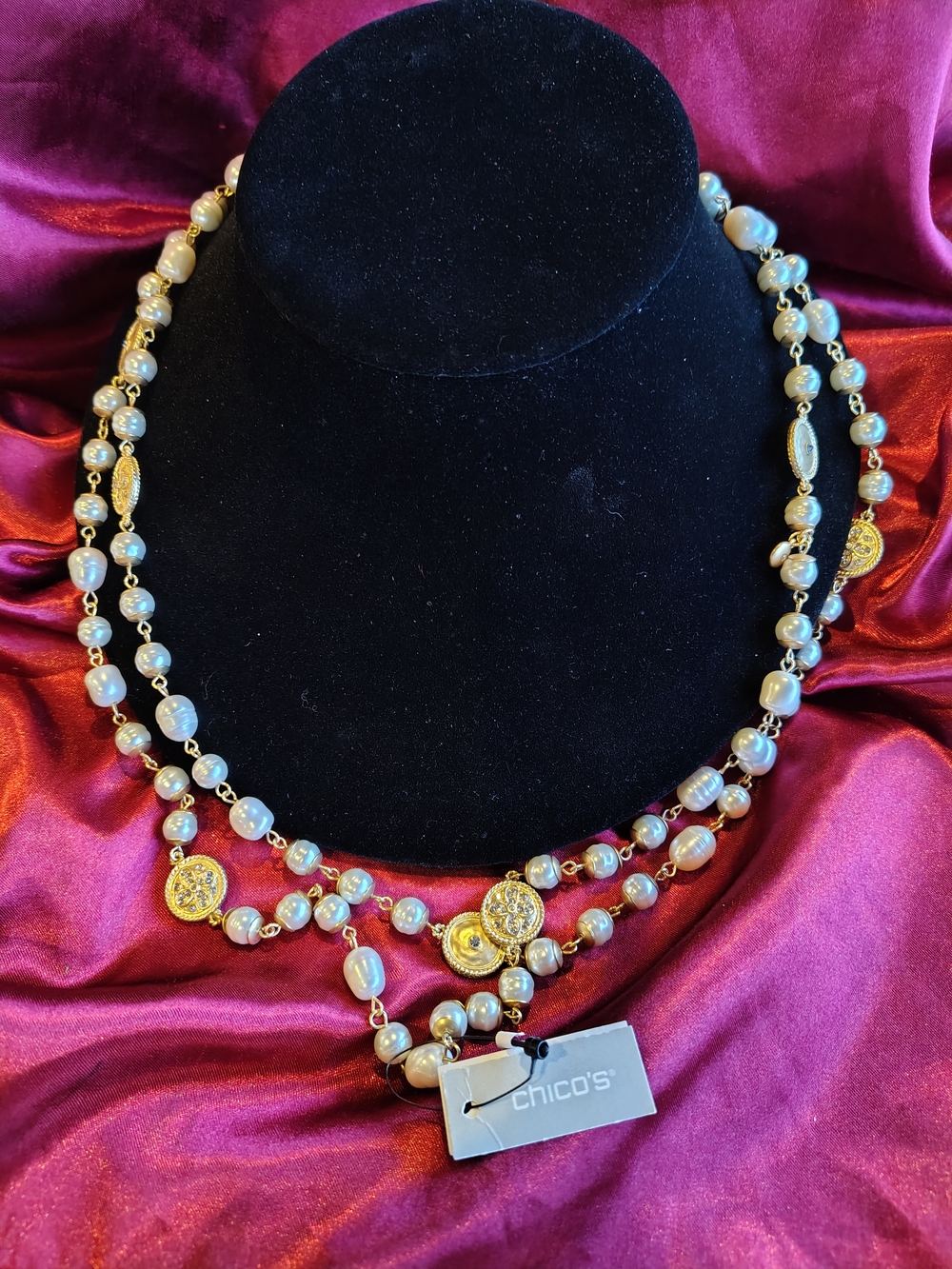 Chico's NWT Multi-Way 56" Real Baroque Freshwater Pearl Coin Long Necklace